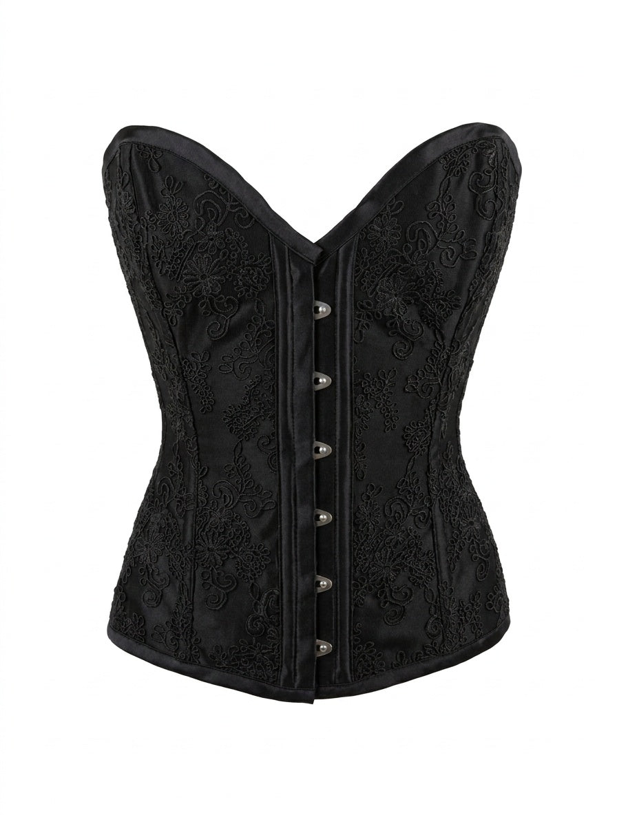 Corset black sheer mesh with floral embroidery