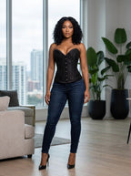 Corset black sheer mesh with floral embroidery