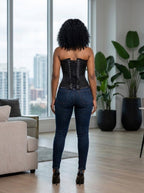 Corset black sheer mesh with floral embroidery